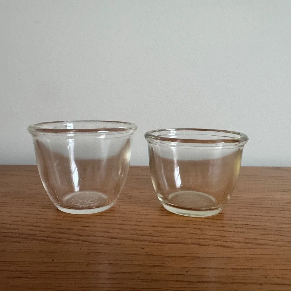 Pyrex Glass Ramekins 2 pc Clear Baking Dish Custard Cups‎ Vintage 1926-1950s
